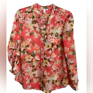 Kut from the Kloth Coral Floral Button-Up Blouse